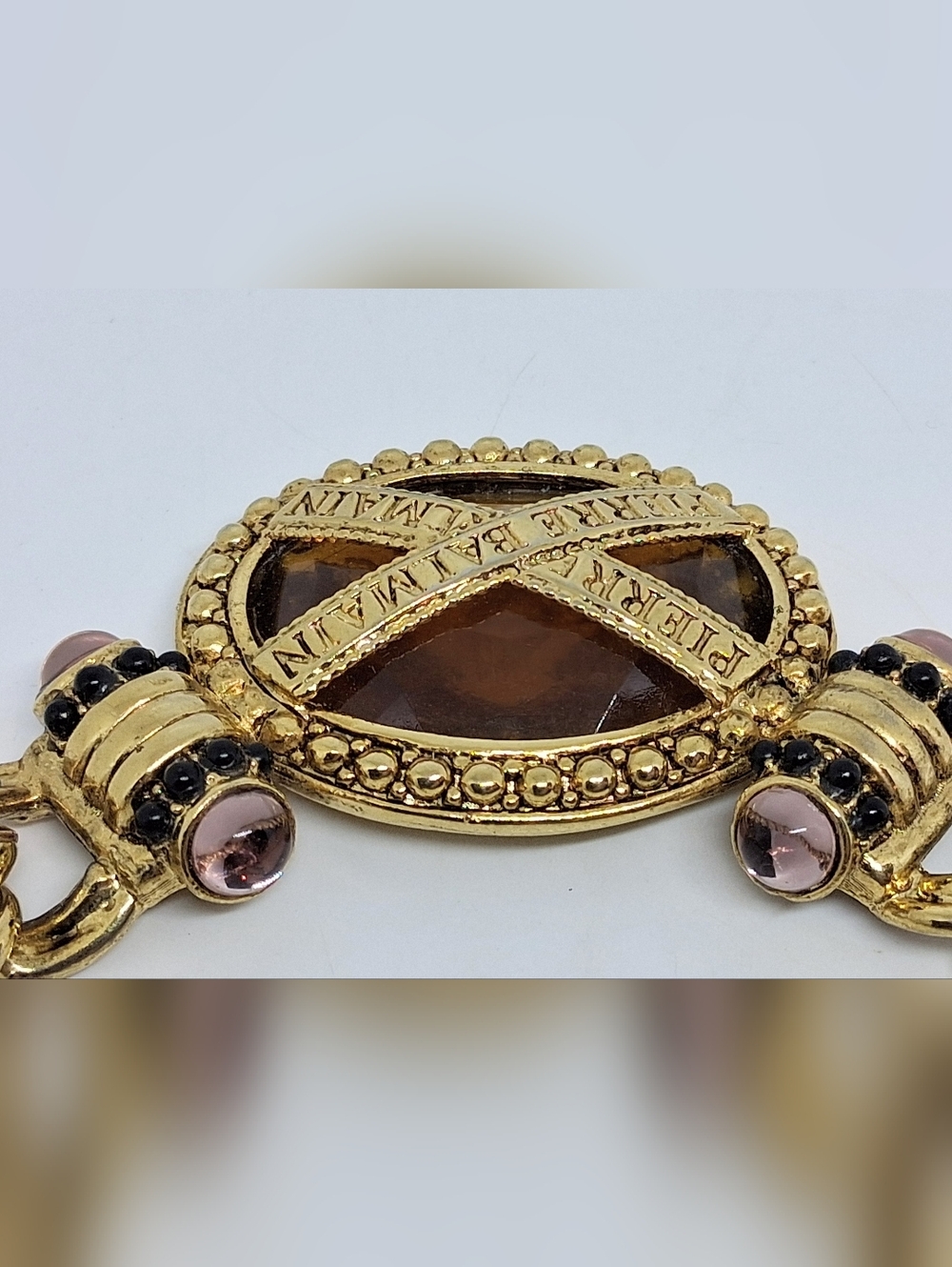 * Vintage Pierre Balmain Amber Colored Stone Gold Tone Necklace - Picture 4 of 6